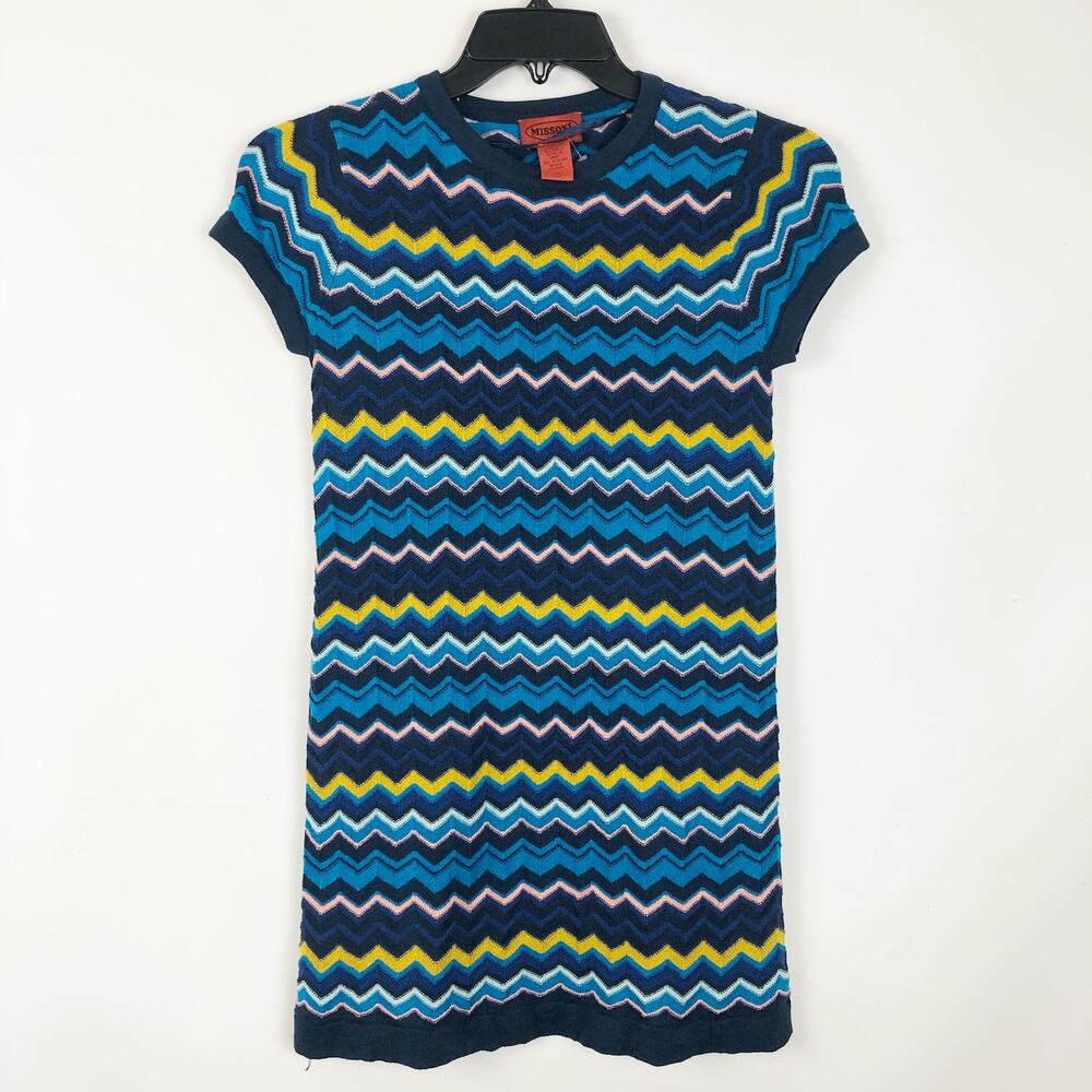 Missoni x Target Womens Dress XS Blue Chevron Short Sleeve Knee Length Pullover